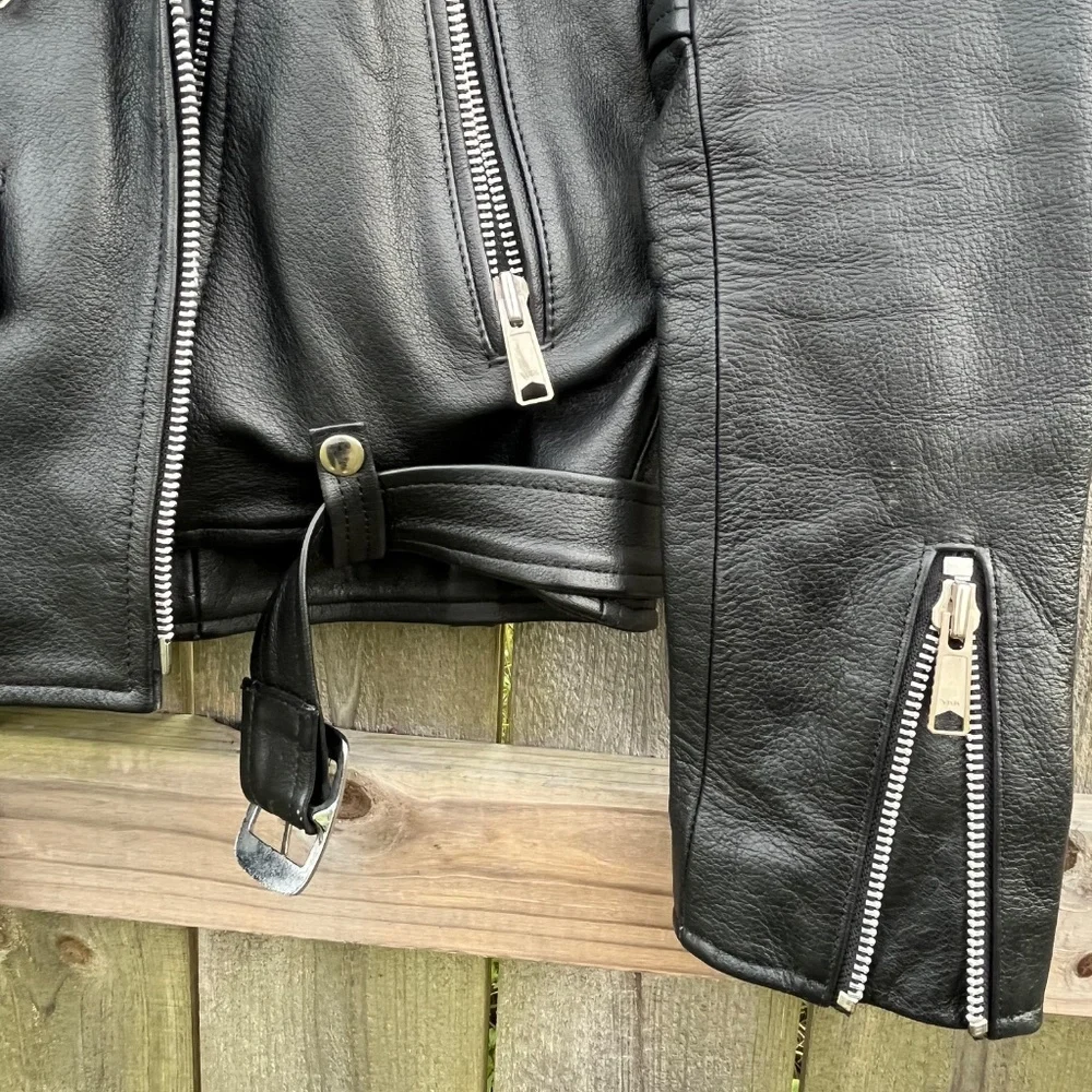 Straight To Hell Black Leather Moto Jacket Size L - Picture 5 of 12